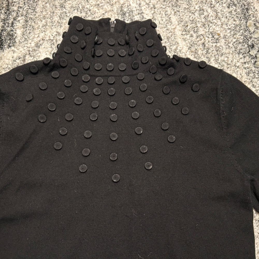 Akris PUNTO Polka Dot WOOL BLACK MOCK NECK Sweater Women SIZE US 4